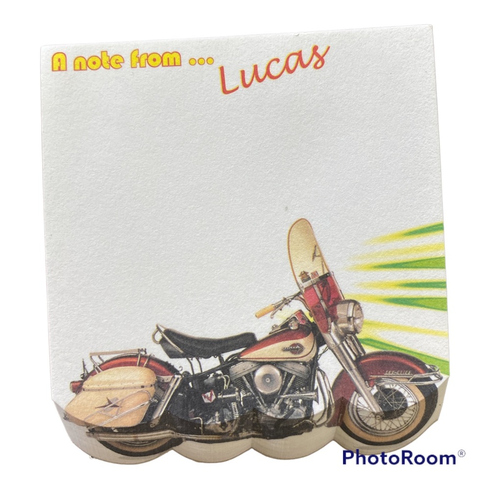 A note from LUCAS Sticky Notes With Motorcycle Memo Pad Stocking Stuffer…